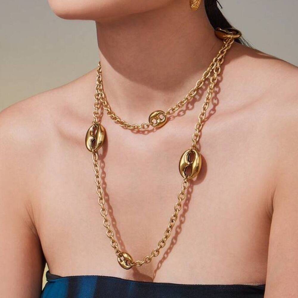 Gold Mariner Pignose Coffee Bean Exaggerated Statement Necklace - Picture 2 of 6